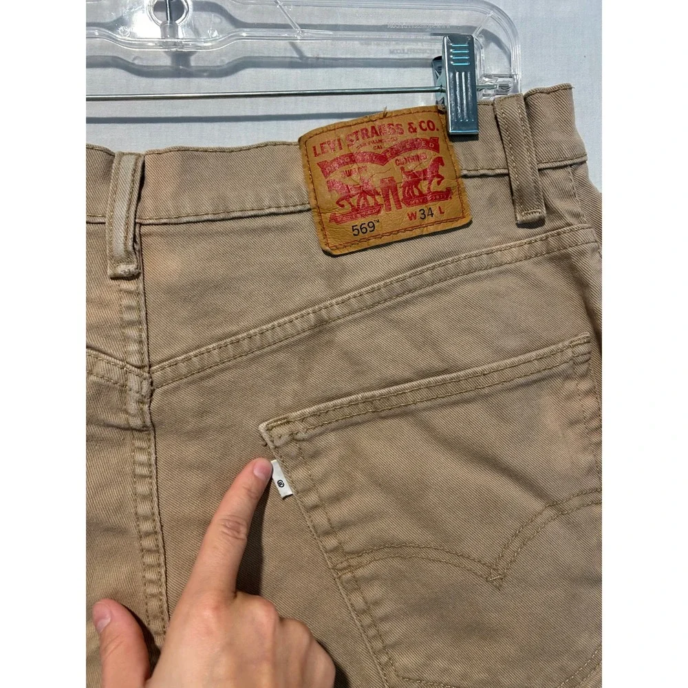 Levis 569 Loose Straight Khaki Tan Denim Shorts Mens 34 Stretch Cotton 7125737